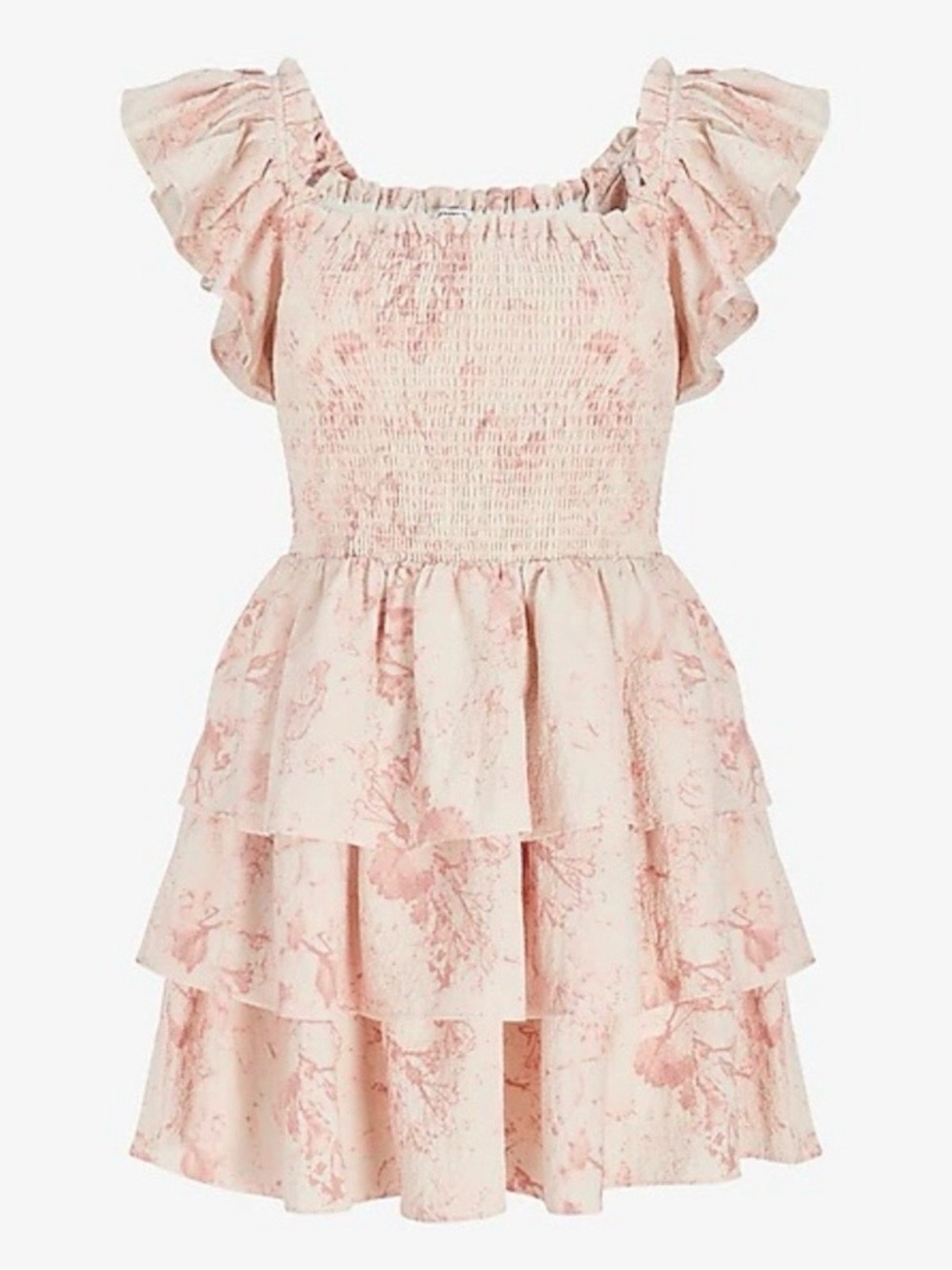 Express Blush Pink Floral Smocked Tiered Mini Dress